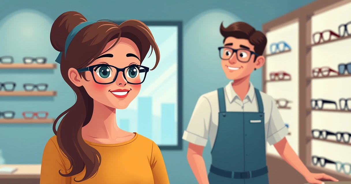 Cliente satisfeito usando óculos em ótica