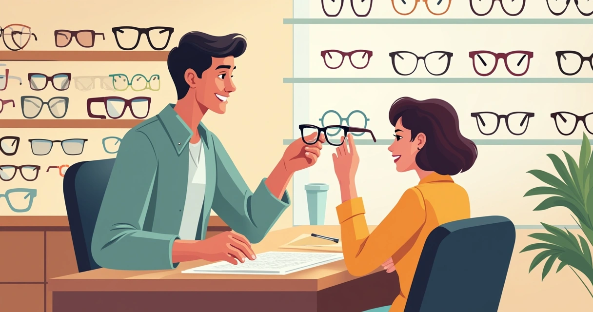 Vendedora de ótica mostrando armações personalizadas a cliente