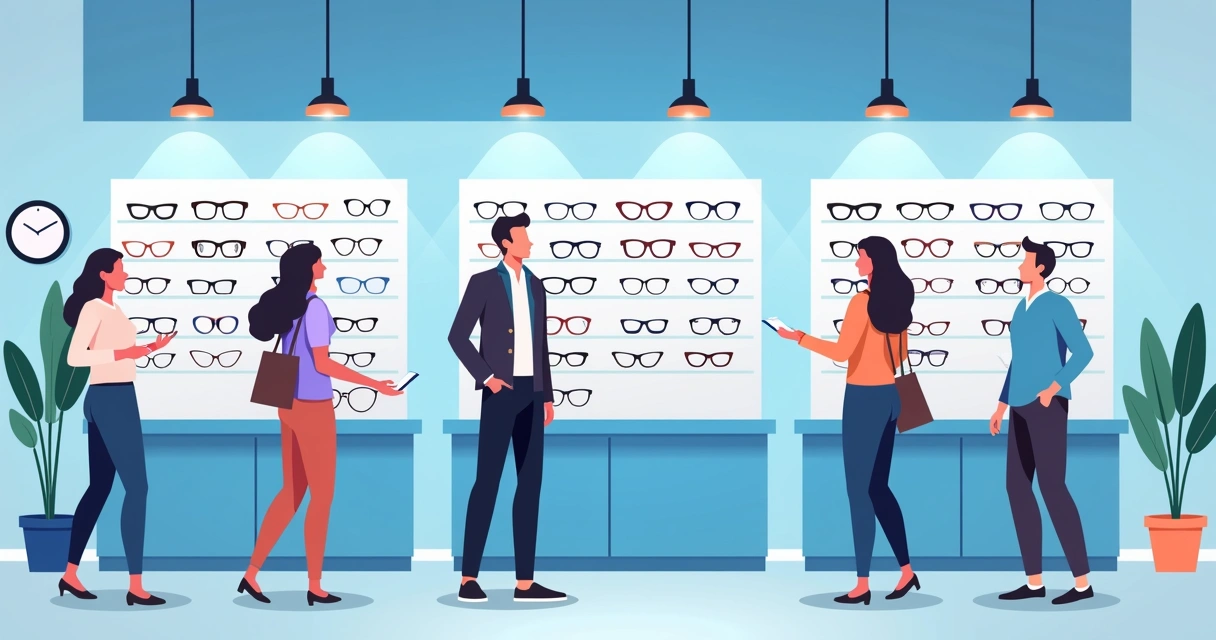 Clientes fiéis felizes em uma ótica