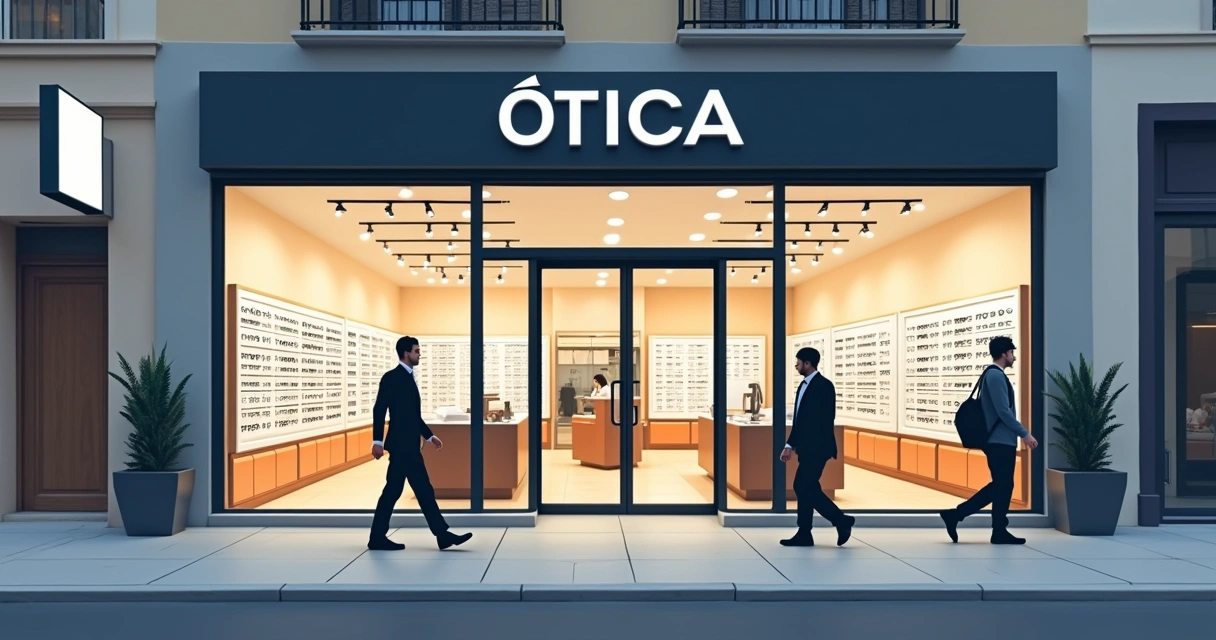 Fachada moderna de ótica vista da rua