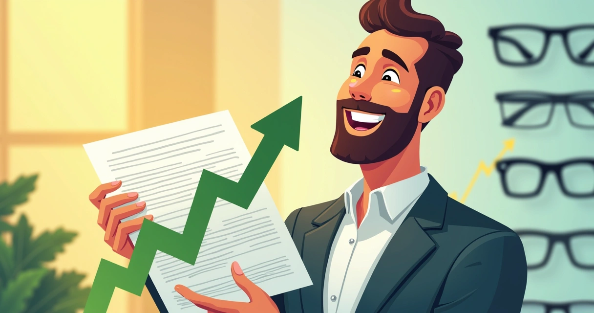 Investidor feliz com resultados da ótica e indicadores positivos
