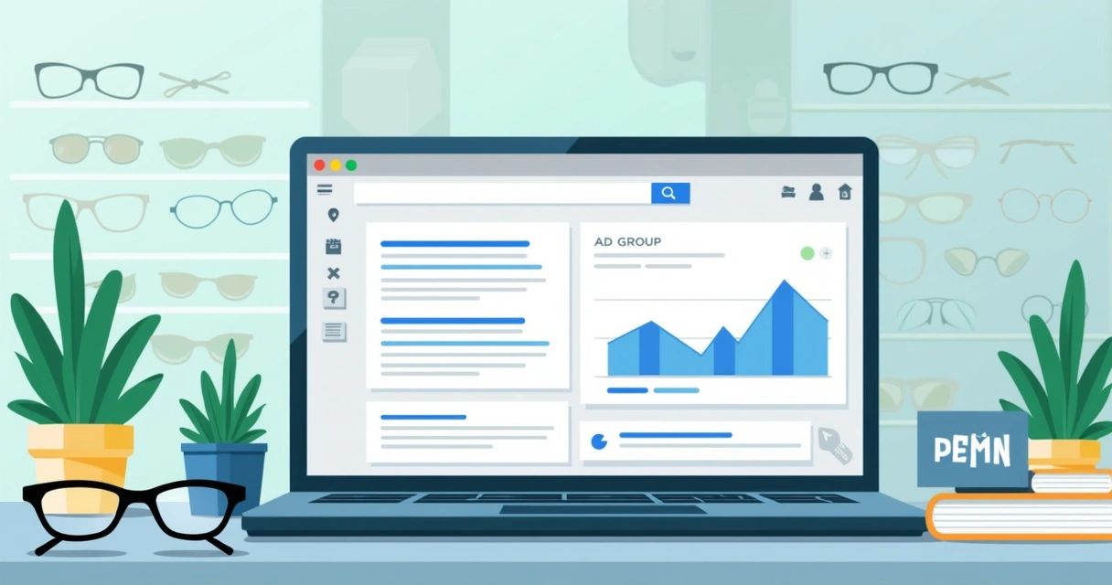 Campanha de Google Ads sendo configurada para uma ótica