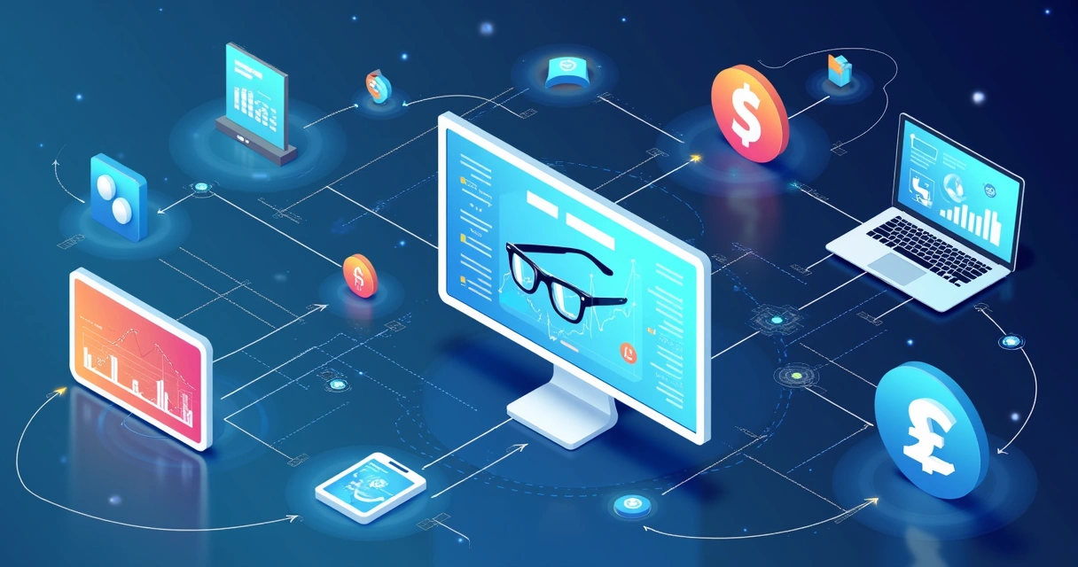 Fluxo digital integrando vendas, estoque e financeiro em ótica