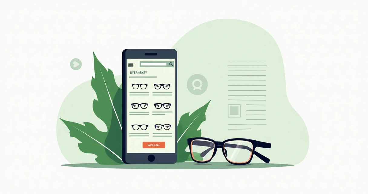 Site de uma ótica exibido em smartphone mostrando catálogo de óculos