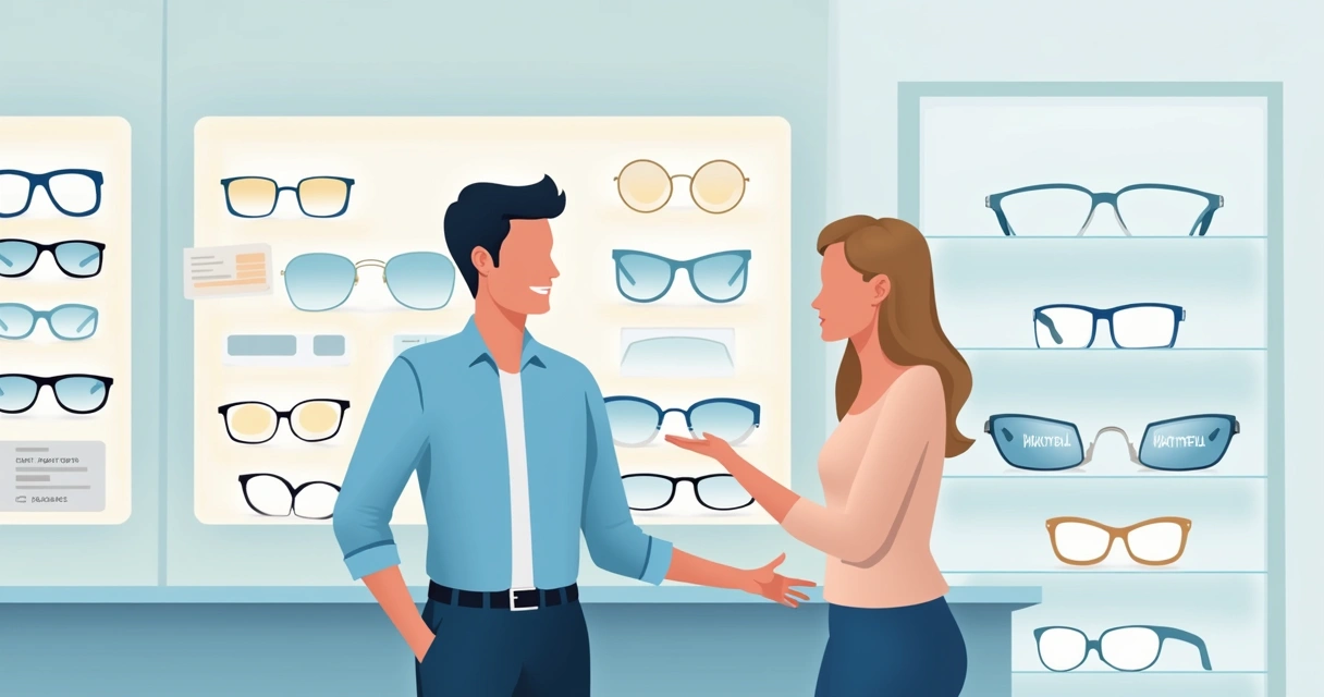 Vendedor de ótica ajudando cliente a escolher lentes
